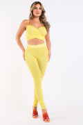 Conjuntos de Malla en Contraste Top sin Mangas con Tiras y Leggings Deportivos AMARILLO