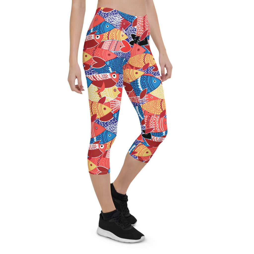 Leggings Capri de peces coloridos para mujer