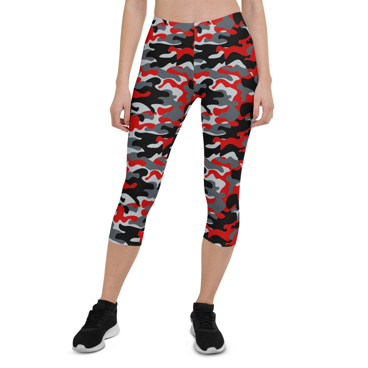 Legging capri camouflage rouge et gris pour femme
