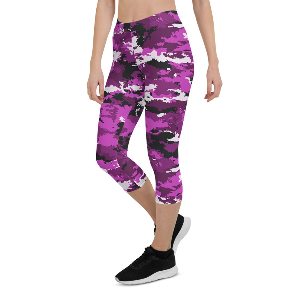 Leggings capri de camuflaje rosa y morado