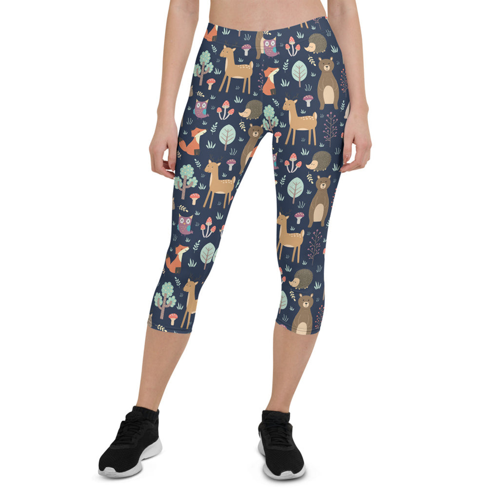 Leggings capri para mujer con diseño de animalitos del bosque