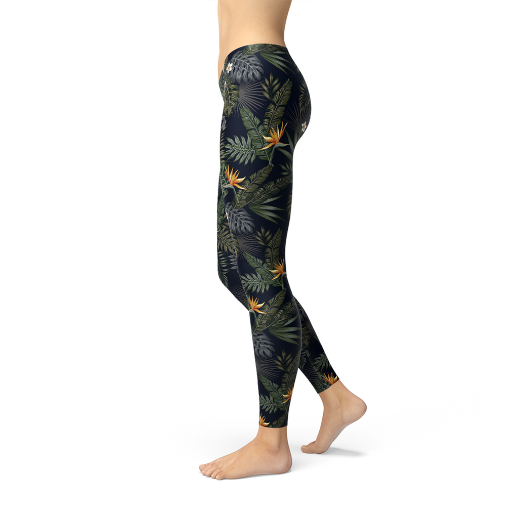 Legging noir motif oiseau de paradis pour femme