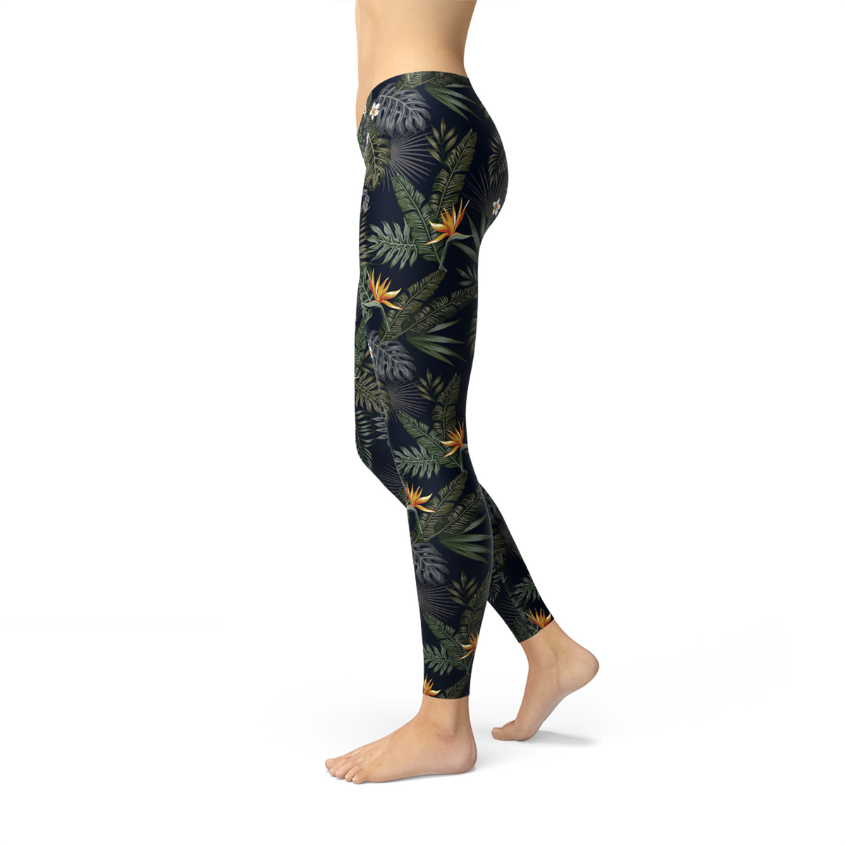 Legging noir motif oiseau de paradis pour femme