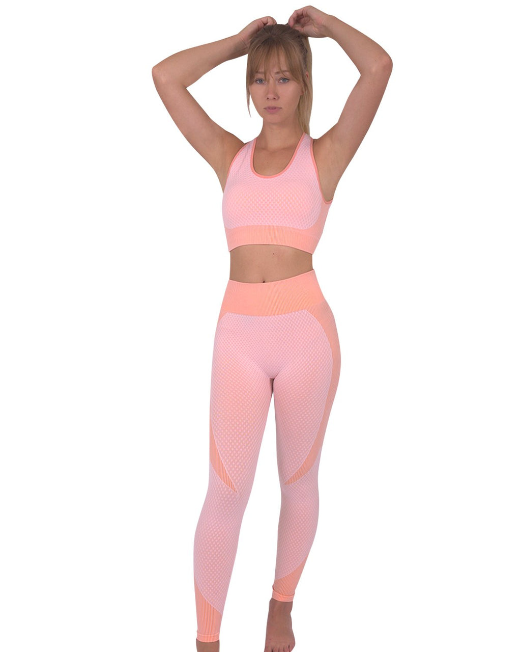 Ensemble 2 pièces legging sans couture et haut de sport Trois - Rose