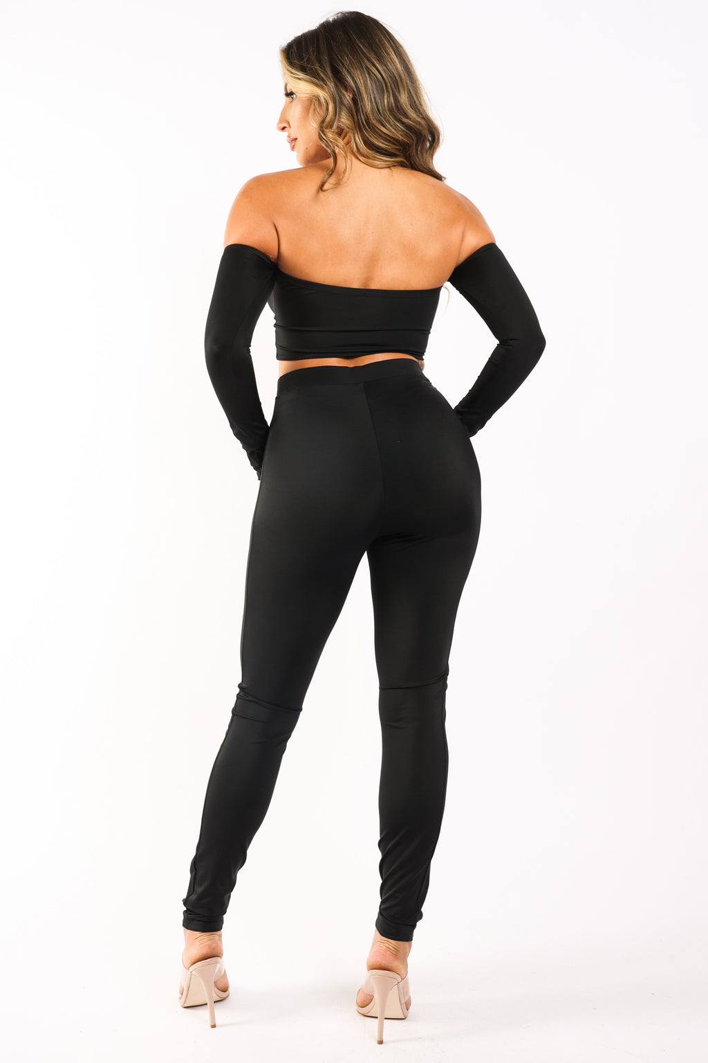 Conjunto de leggings casuales y top con hombros descubiertos a juego HUNTER