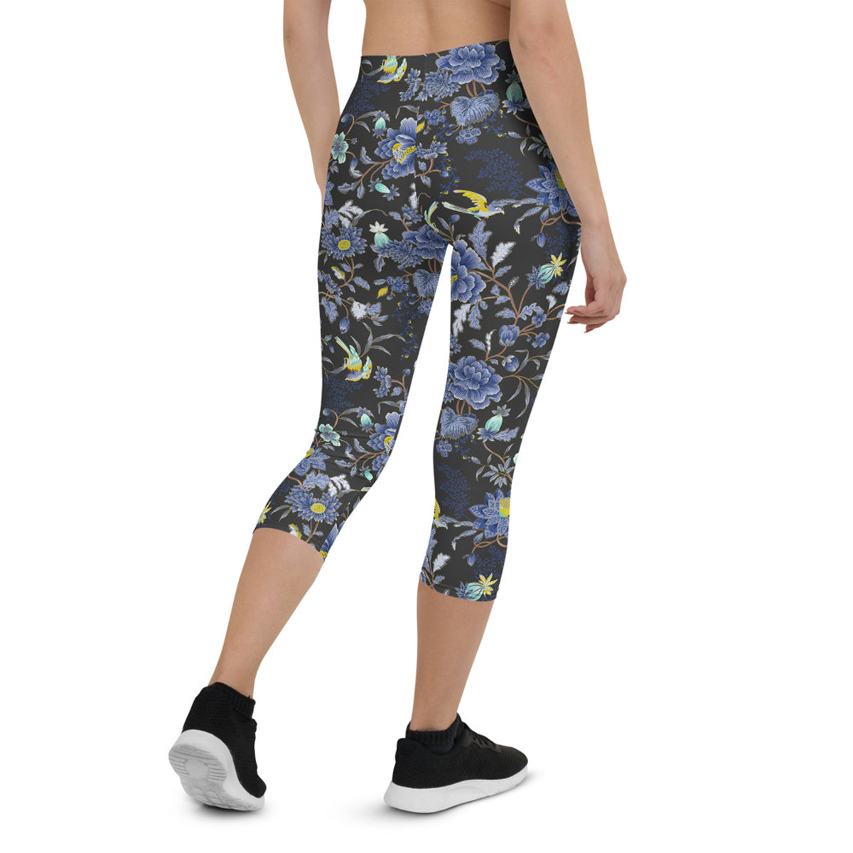 Legging Capri à Fleurs Orientales sur Gris Foncé