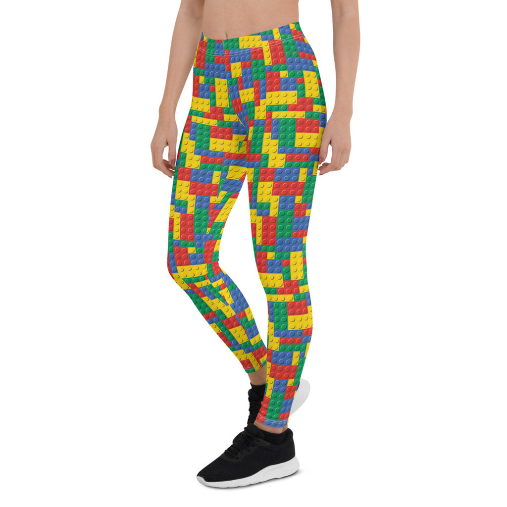 Leggings coloridos de bloques de construcción para mujer