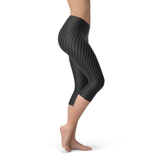 Leggings capri de fibra de carbono negros para mujer