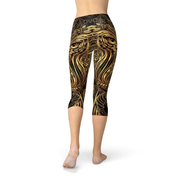 Leggings Capri de Búho con Adorno Dorado para Mujer