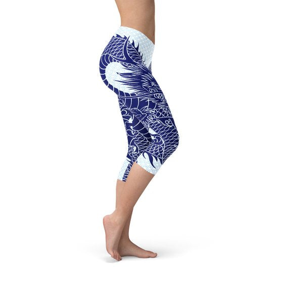 Leggings capri con diseño de dragón japonés para mujer