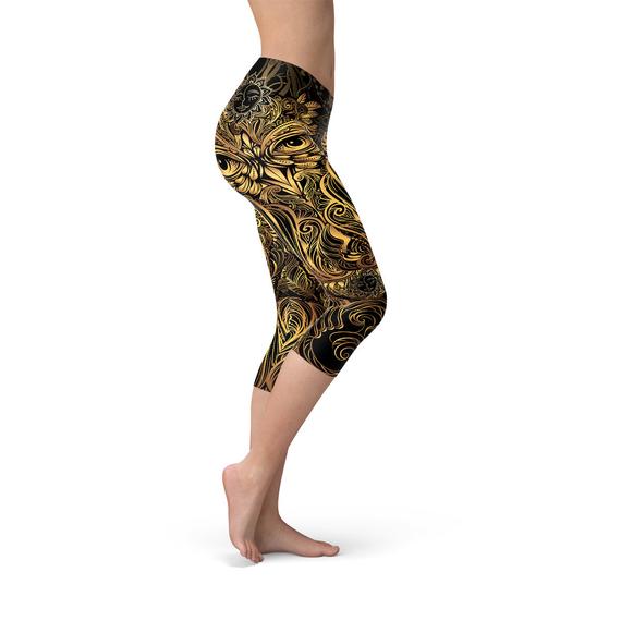 Leggings Capri de Búho con Adorno Dorado para Mujer