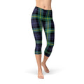 Leggings capri de tartán verde y azul para mujer