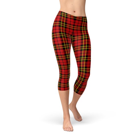 Leggings capri de tartán a cuadros rojos para mujer