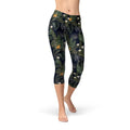 Leggings capri negros para mujer con estampado de ave del paraíso