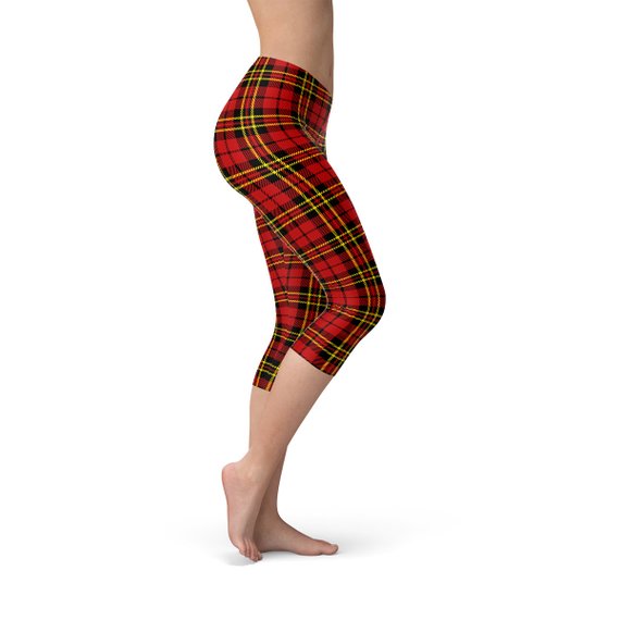 Leggings capri de tartán a cuadros rojos para mujer