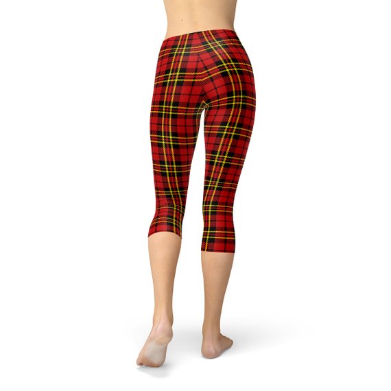 Leggings capri de tartán a cuadros rojos para mujer