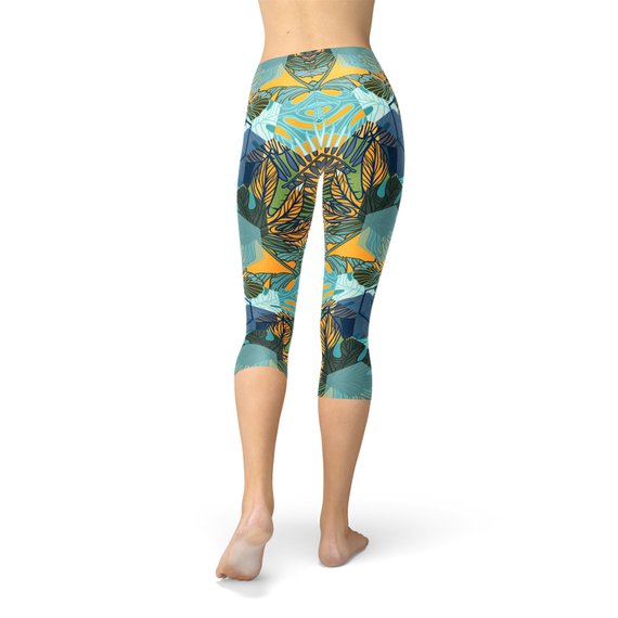 Leggings capri florales hexagonales para mujer