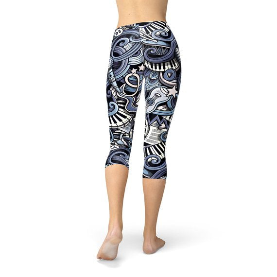 Leggings capri azules de música para mujer