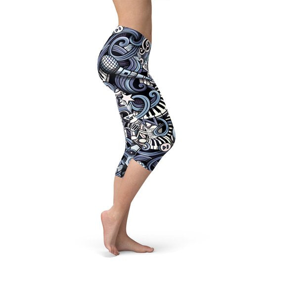 Leggings capri azules de música para mujer