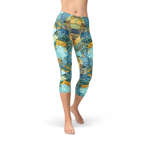 Leggings capri florales hexagonales para mujer