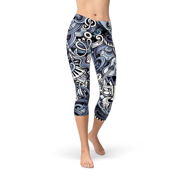 Leggings capri azules de música para mujer