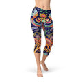 Leggings capri ornamentales con estampado paisley azul para mujer